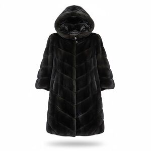 Genuine Mink Fur Coat – Hooded | 3/4 Sleeves | Luxurious & Warm
